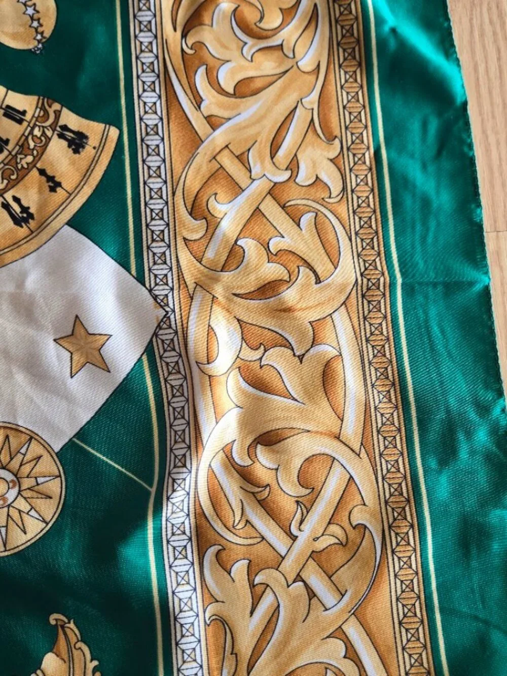 Vintage Emerald Green Celestial Zodiac Satin Feel Square Scarf - Picture 6 of 8